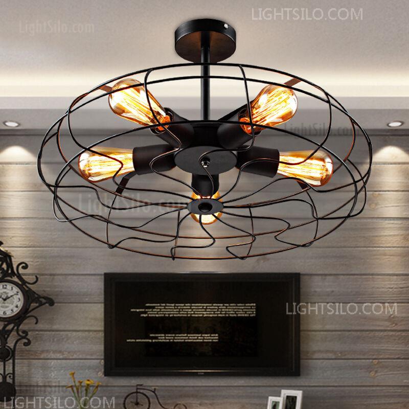 5 Lights Ceiling Fan Pandent Semi Flush Mount Vintage Industrial Edison Lamp