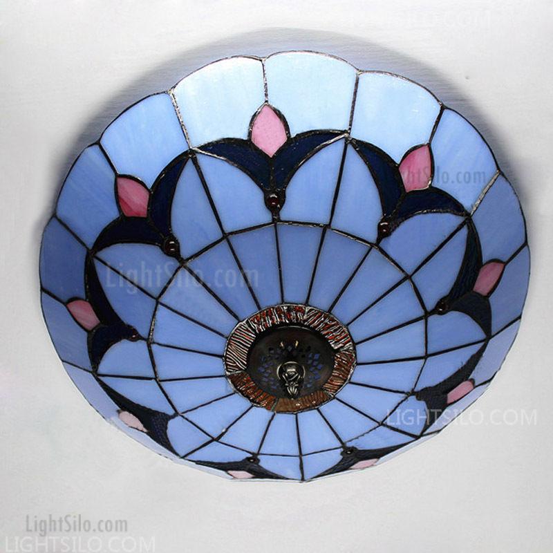 Blue Handcrafted Moroccan Tiffany Stained Glass Flush Mount Ceiling Light Fixture